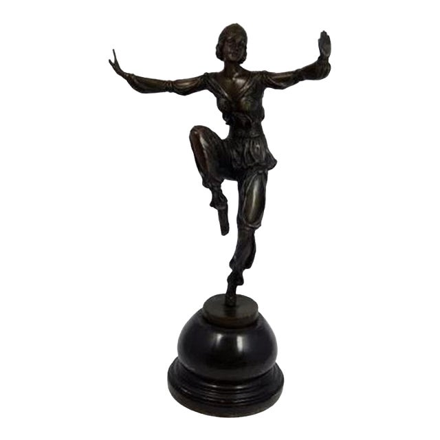 1920s Signed P.Laurel, Bronze Statue Art Deco Dancer Sculpture For Sale