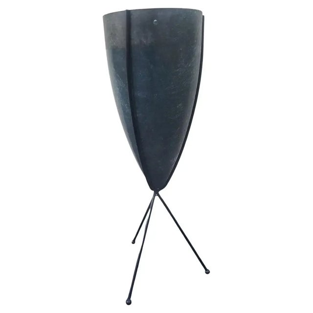 1950s Zenith Elephant Gray Fiberglass Bullet Planter With Iron Tripod Stand For Sale - Image 13 of 13