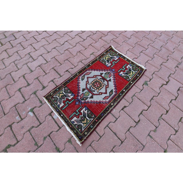 1960s Turkish Authentic Doormat Rug Size: 1.8 x 3.4 ft ( 56 x 104 cm) 22 x 41 inches Color: Organic Natural Dye (...