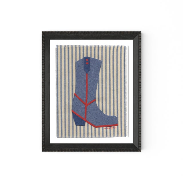 DESCRIPTION: Dottie the Cowboy Boot by Willa Heart in Brimfield Black Frame, Mini Art Print This is a print of a handmade...