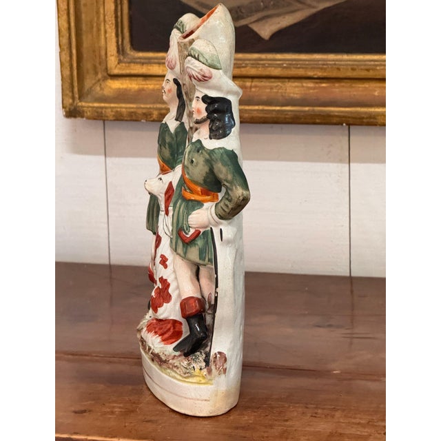 19th Century Staffordshire Spill Vase With Two Figures and a Dog For Sale - Image 4 of 6