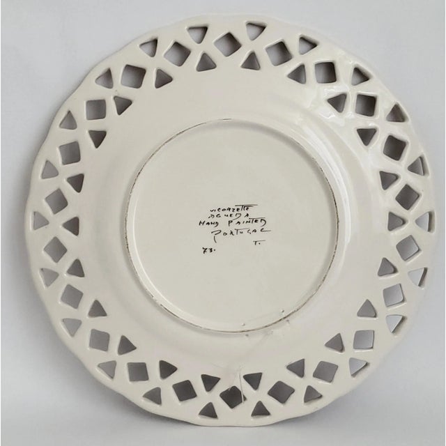 Porcelain Hand Painted Porcelain Wall Plate With Flowers & Bird, 1973, Signed For Sale - Image 9 of 10