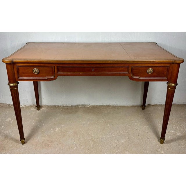 Vintage Writing Desk with Brass Details and Three Drawers, 1920 For Sale - Image 10 of 16