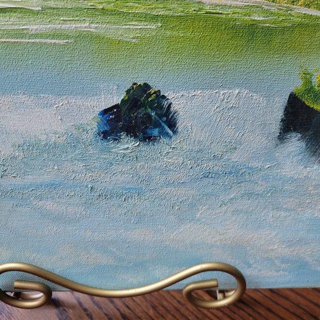 1970s S. LeRoy Original Oil on Canvas River Landscape Painting Signed Unframed Trees For Sale - Image 12 of 18