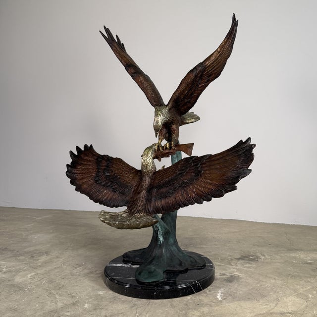 Large Bronze Bald Eagles Dueling Over Fish Sculpture - 44"h For Sale In Dallas - Image 6 of 11