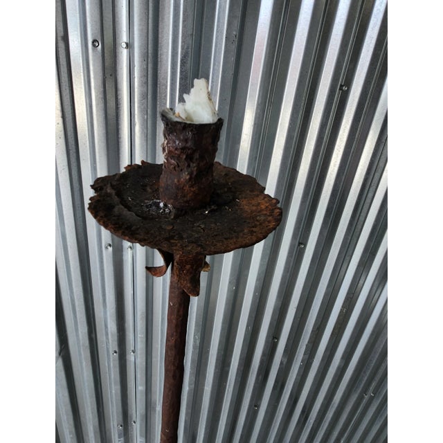 Mediterranean Early 19th Century Continental Wrought Iron Floor Candlesticks - Set of 2 For Sale - Image 3 of 12