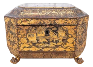 English Chinoiserie Tea Caddy With Dual Interior Canisters, 19th Century