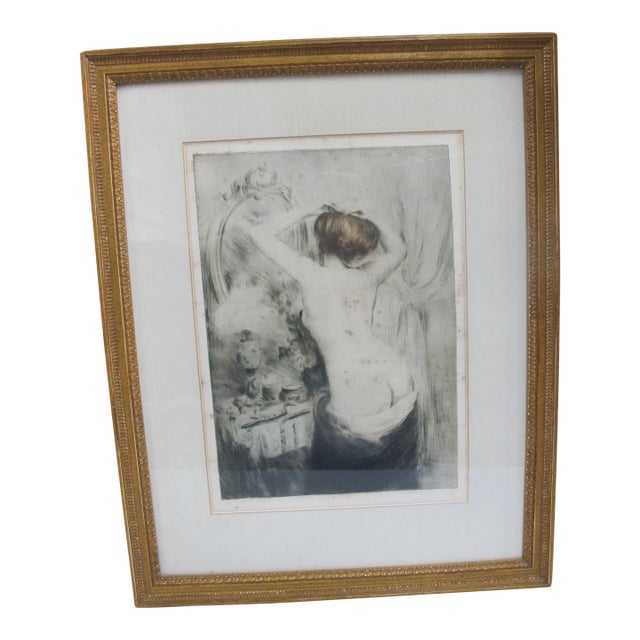 Manuel Robbe Signed Nu Se Coifant Woman Doing Hair Drypoint Etching Print For Sale