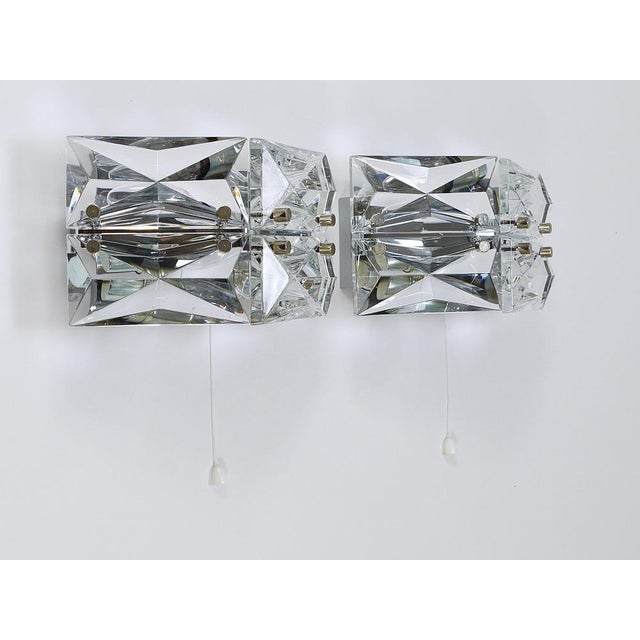 Facetted Crystal & Chrome Sconces / Prism Glass Wall Lights attributed to Kinkeldey, 1970s, Set of 2 For Sale - Image 17 of 18