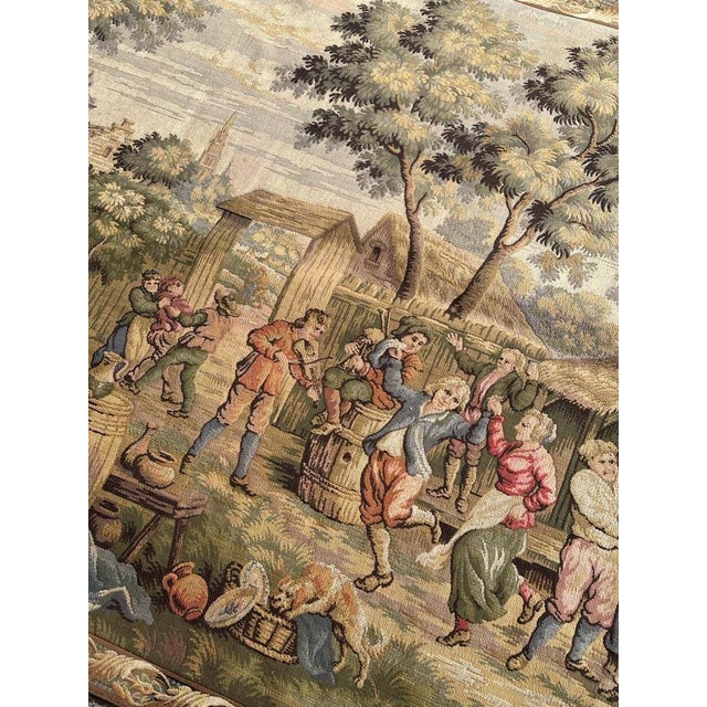 Textile French Aubusson Style Jacquard Tapestry with Villagers Celebration Decor, 1980s For Sale - Image 7 of 18