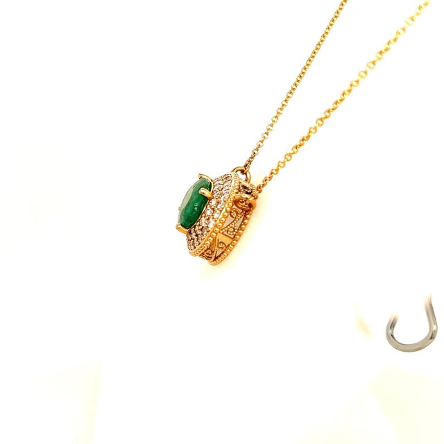 Metal Natural Emerald Diamond Necklace 14k Gold 6.29 Tcw Certified For Sale - Image 7 of 12