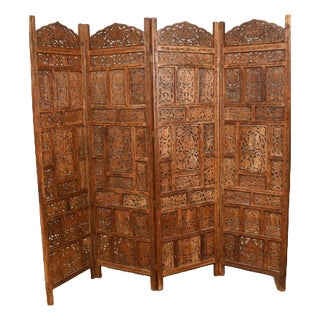 Mughal Revival Anglo-Indian Carved Hardwood Room Screen, 1920s For Sale