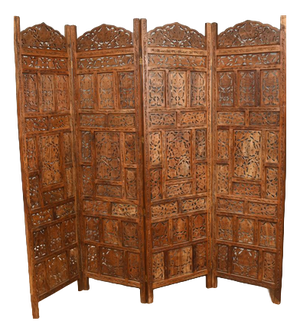 Mughal Revival Anglo-Indian Carved Hardwood Room Screen, 1920s