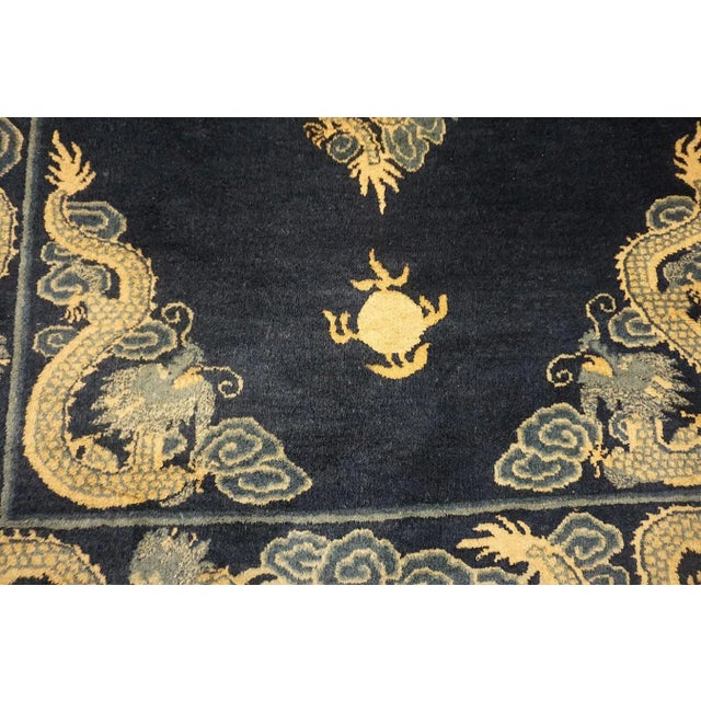 1900s Blue Navy Dragon Antique Chinese Peking Carpet 4'8" X 5'10" Knotted Wool Rug For Sale - Image 11 of 15