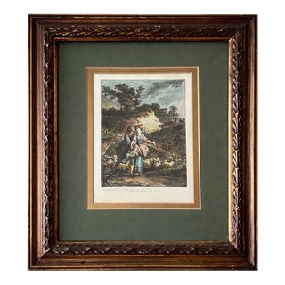 Le Declin Du Jour - Jean-Michel Moreau Le Jeune French Engraved Hand Colored Art Framed Print 1772 18th Century Gold & Bronze Inlay Wooden Frame For Sale