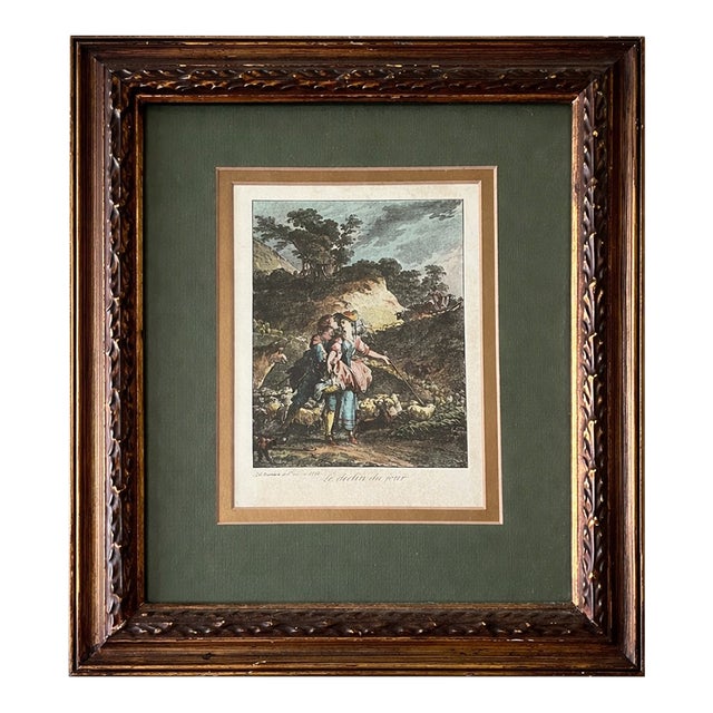 Le Declin Du Jour - Jean-Michel Moreau Le Jeune French Engraved Hand Colored Art Framed Print 1772 18th Century Gold & Bronze Inlay Wooden Frame For Sale