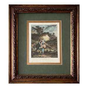 Le Declin Du Jour - Jean-Michel Moreau Le Jeune French Engraved Hand Colored Art Framed Print 1772 18th Century Gold & Bronze Inlay Wooden Frame