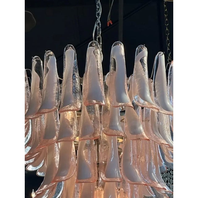 Murano Pink and White Saddle Waterfall Chandelier For Sale - Image 4 of 8