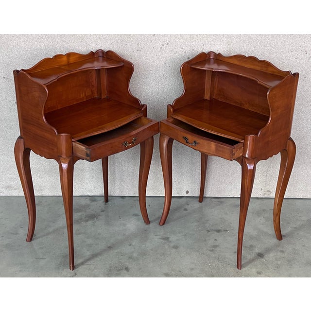 Early 20th Century Pair of French Nightstands Tables with Drawer and Open Shelf For Sale - Image 4 of 18