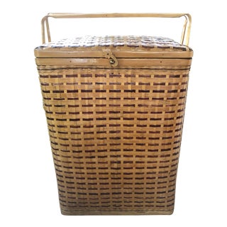 Vintage Natural Woven Bamboo Wicker Rattan Picnic Basket With Handles For Sale