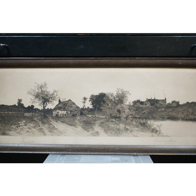 Antique Ernest C Rost Signed Cottage Farmhouse Panoramic Landscape Etching 26" For Sale - Image 4 of 14