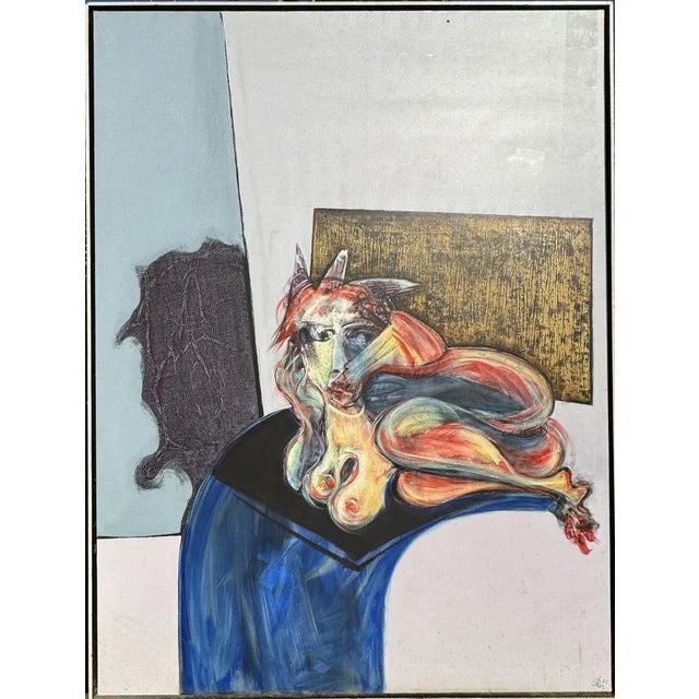 Henri Ren, Portrait, 1982, Oil on Canvas For Sale - Image 6 of 9