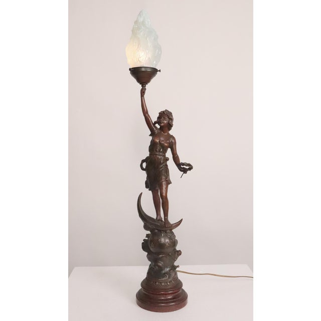 Brown Antique Art Nouveau Wood Figural Newel Post Lamp For Sale - Image 8 of 8
