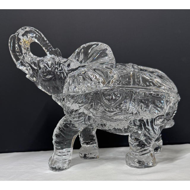 1950s Detailed Crystal Glass Lidded Elephant Figurine Box For Sale - Image 4 of 12