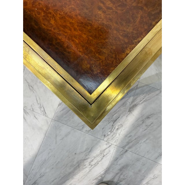 Romeo Rega Romeo Rega Italian Brass and Burl Wood Coffee Table, 1970s For Sale - Image 4 of 5