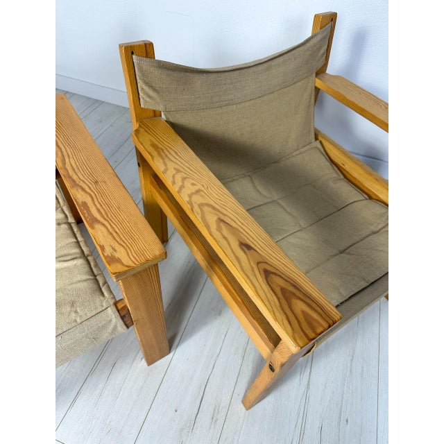 Set of Vintage Lounge Chairs in Pine and Canvas by Erik Worts for Ikea, 1970s For Sale - Image 11 of 14