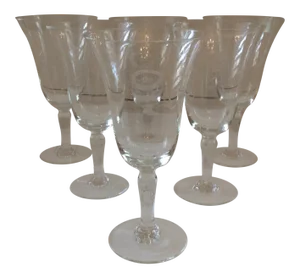 Late 20th Century Crystal Etched Wine Glasses - Set of 6