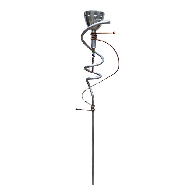 1990s Post-Modern Memphis Style Torchier Floor Lamp Sculptural Design Copper Aluminum For Sale