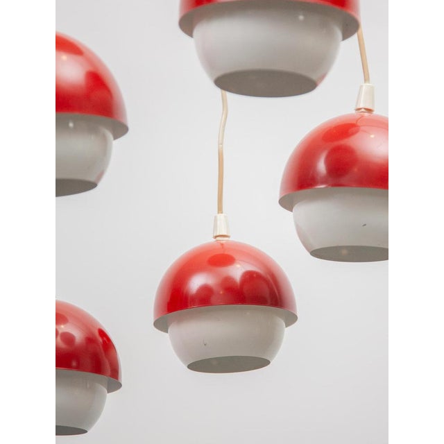 Space Age Red and White Five Metal Globes Cascade Pendant from Lyfa, 1969 For Sale - Image 6 of 11