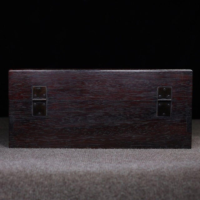 Zitan Wood Box Carved With Lotus Pond Scene & Poetry For Sale - Image 10 of 10