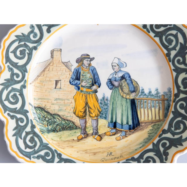 19th Century French Faience Quimper Couple Scalloped Plate For Sale In Houston - Image 6 of 8