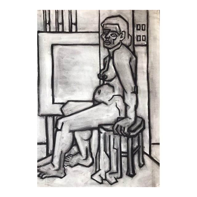 John Bowers Modernist Cubist Nude 1940s Charcoal Drawing Uc Berkeley Mfa For Sale