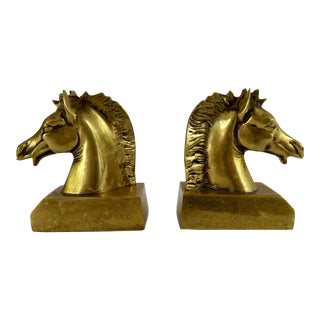 Vintage Horse Bookend, Pair of Equestrian Mid-Century Brass For Sale