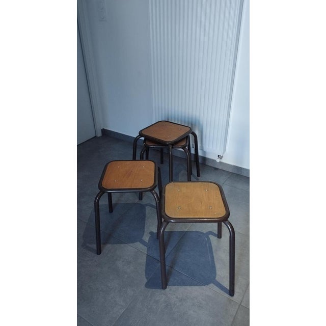 Vintage Industrial Stackable Bar Stools from Mullca, France, 1950s, Set of 4 For Sale - Image 14 of 16