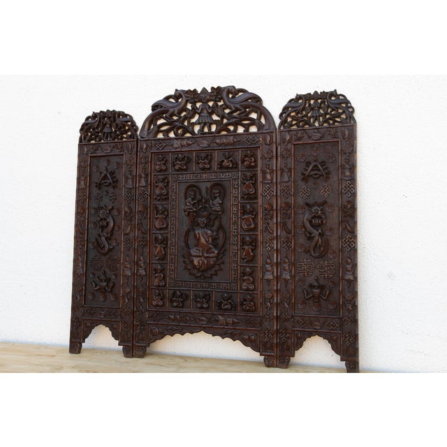 Asian Early 20th Century Sino Tibetan Carved Altar Screen For Sale - Image 3 of 10