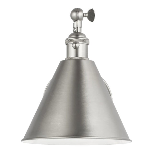 Chapman & Myers By Visual Comfort Studio Salem Single Arm 1-Light Sconce in Brushed Nickel For Sale