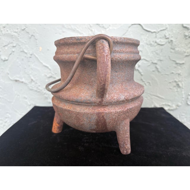 Antique Primitive Cast Iron Three-Leg Cauldron Pot With Swing Handle For Sale - Image 4 of 9