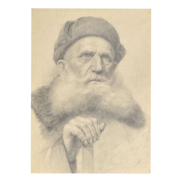 Albert Goltjakov, Man with a Winter Hat, 1953, Pencil on Paper For Sale