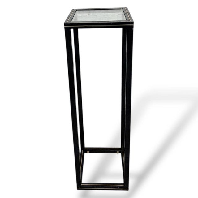 Contemporary Vintage French Glass and Black Metal Plant Stand or Pedestal by Pierre Vandel, 1980s For Sale - Image 3 of 8