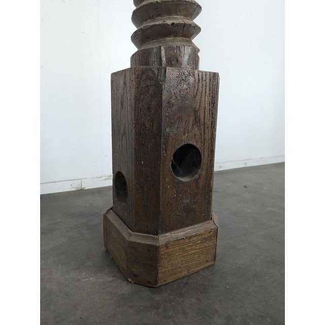 2000 - 2009 Large Oak Press Screw Stool with Octagonal Top For Sale - Image 5 of 6