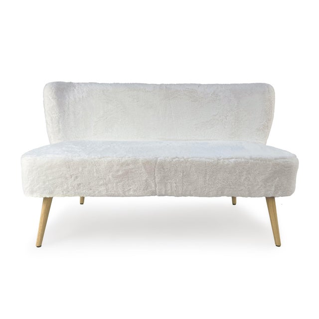 2020s Harlow White Fur Wingback Bench For Sale - Image 5 of 5