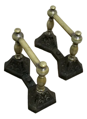 Victorian Brass and Iron Andirons or Fire Dogs, Set of 2