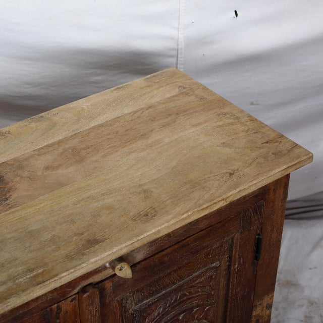 Farmhouse Two-Door Nightstand Made From Antique Indian Teakwood Architectural Elements For Sale - Image 3 of 8