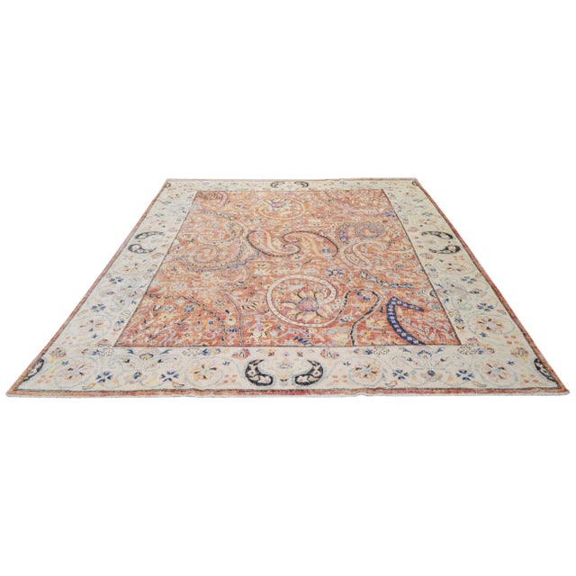 Oushak Hand Knotted Rug. Made of organic wool. Natural colors and soft texture.