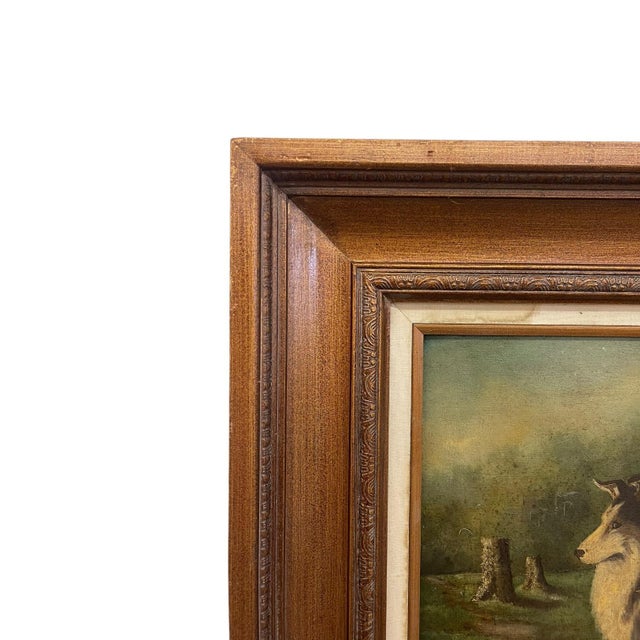 Late 18th Century Antique Framed Oil Painting of Two Collie Dogs in Woodland Landscape, Traditional Canine Portrait Possibly 1890s - Unsigned For Sale - Image 5 of 10