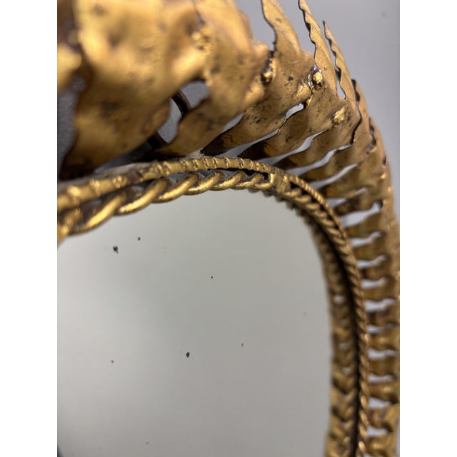 Metal Mid-Century Modern Hollywood Regency Spanish Gilt Metal Sun Mirror, 1950s For Sale - Image 7 of 18